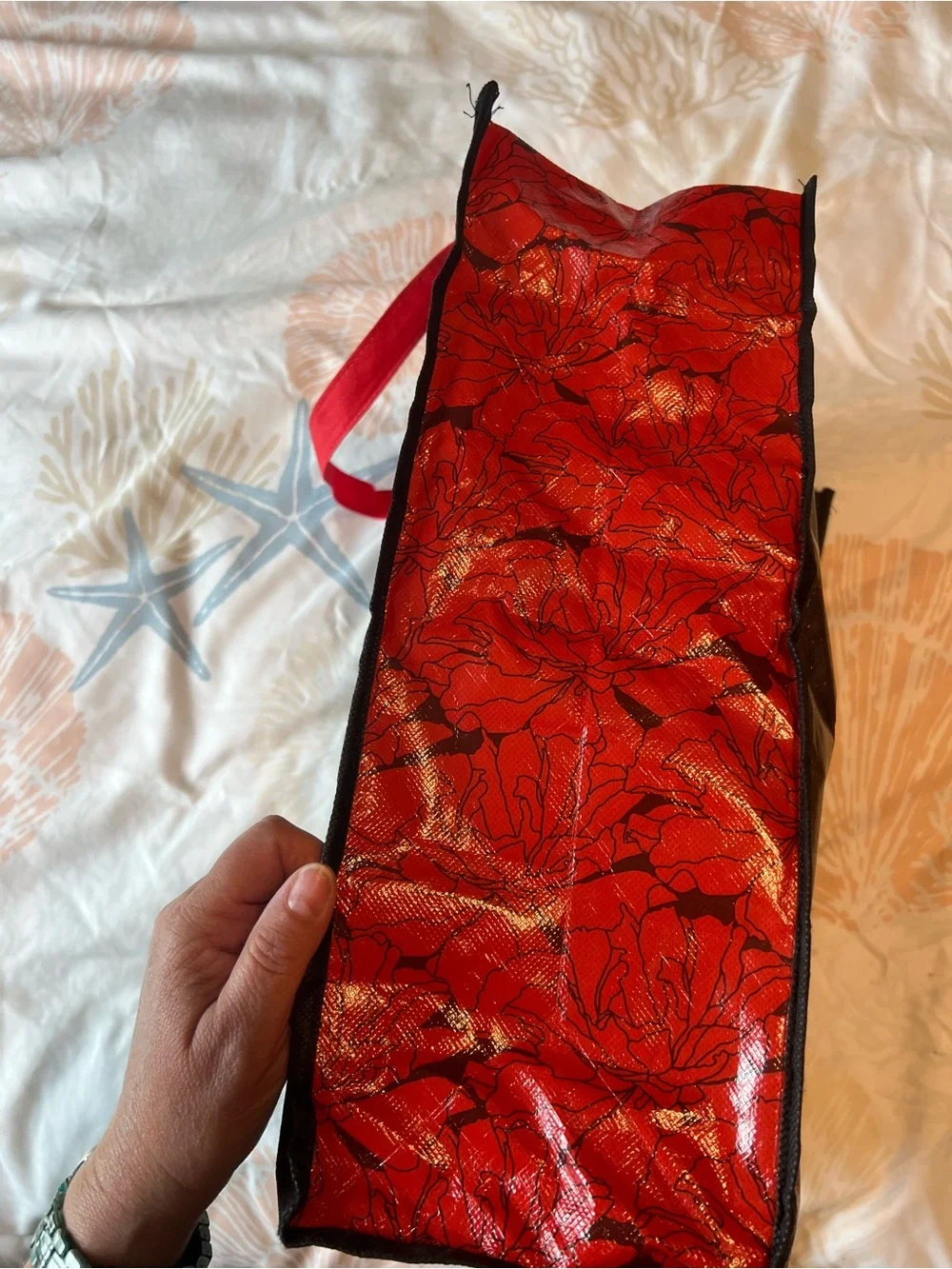 Hadestown Broadway Musical Reusable Tote Bag with Red Flower Graphic
